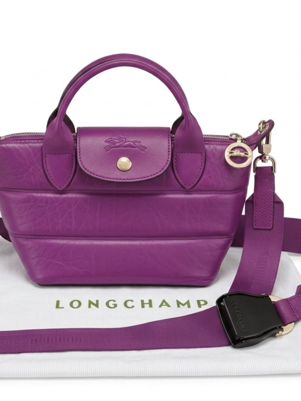 Longchamp Le Pliage Extra Small Padded Leather Crossbody Bag – Dark Magenta